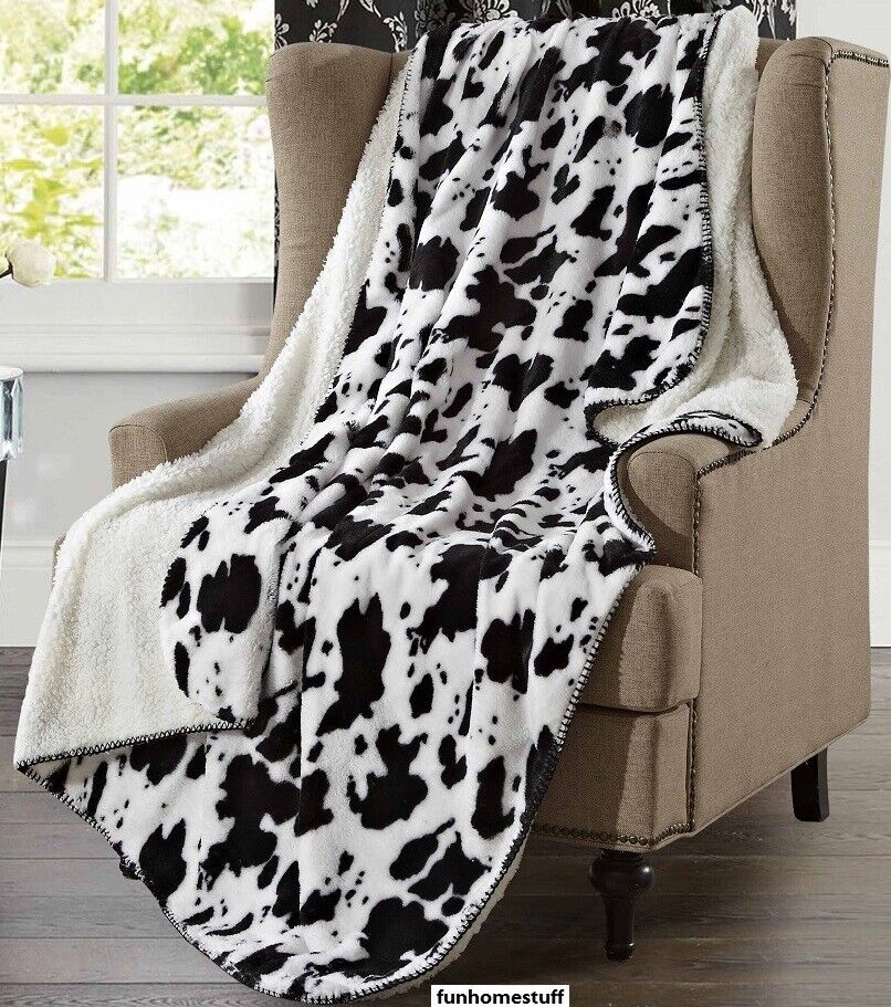 Get Cozy Shop Cow Print Sherpa Blankets Now