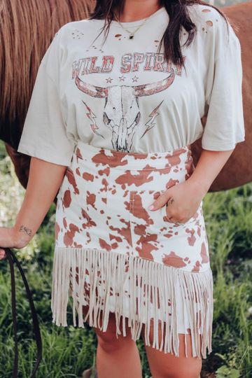 Get Wild With This Cow Print Skirt In Brown Shop Now